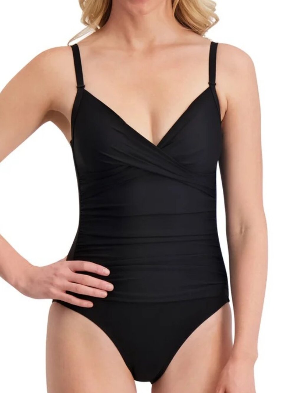 NEW DKNY Womens 1 Piece Swimsuit W/ Tummy Compression NWT S Black